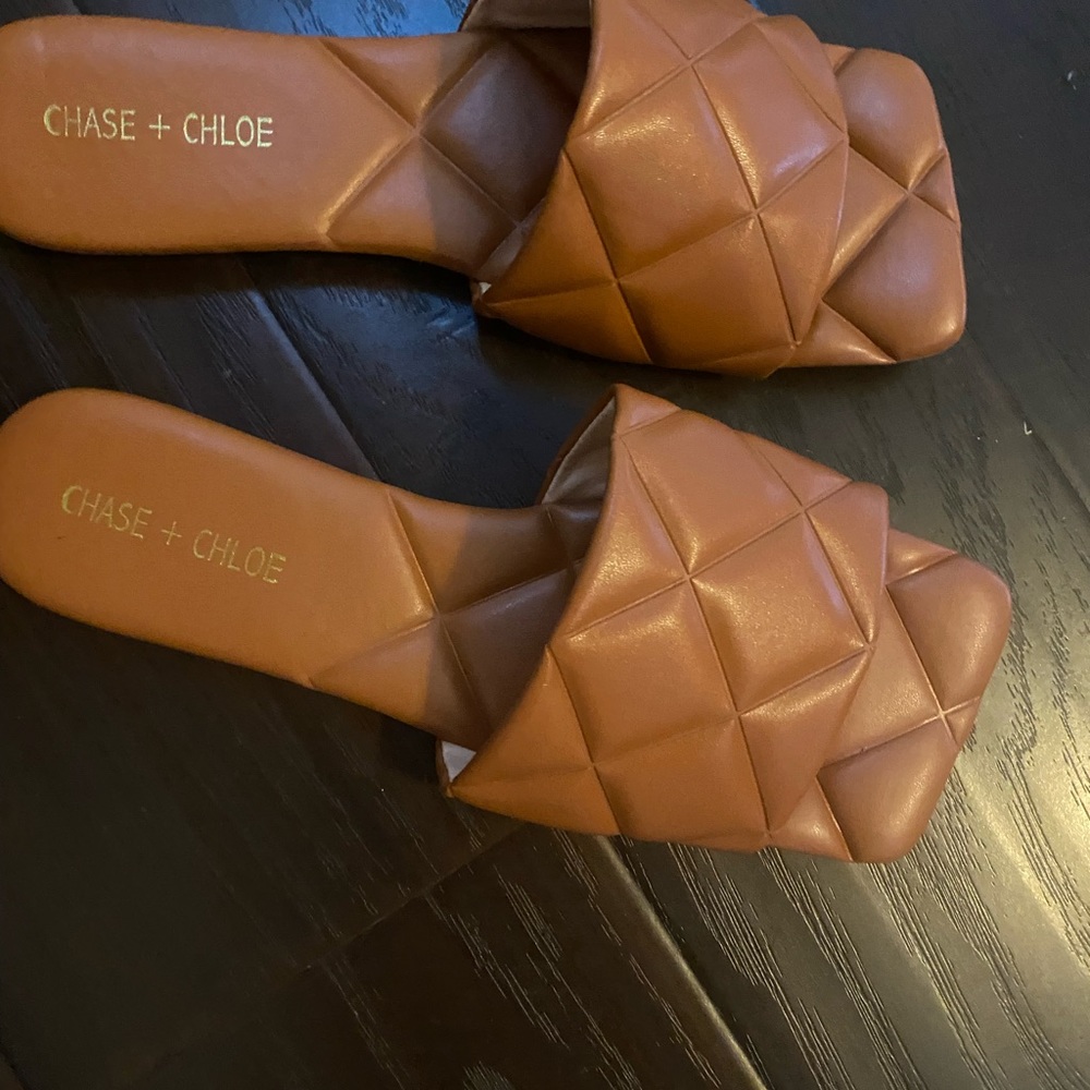 Nib Chase & Chloe Quilted Square Toe Sandle, Tan … - image 6